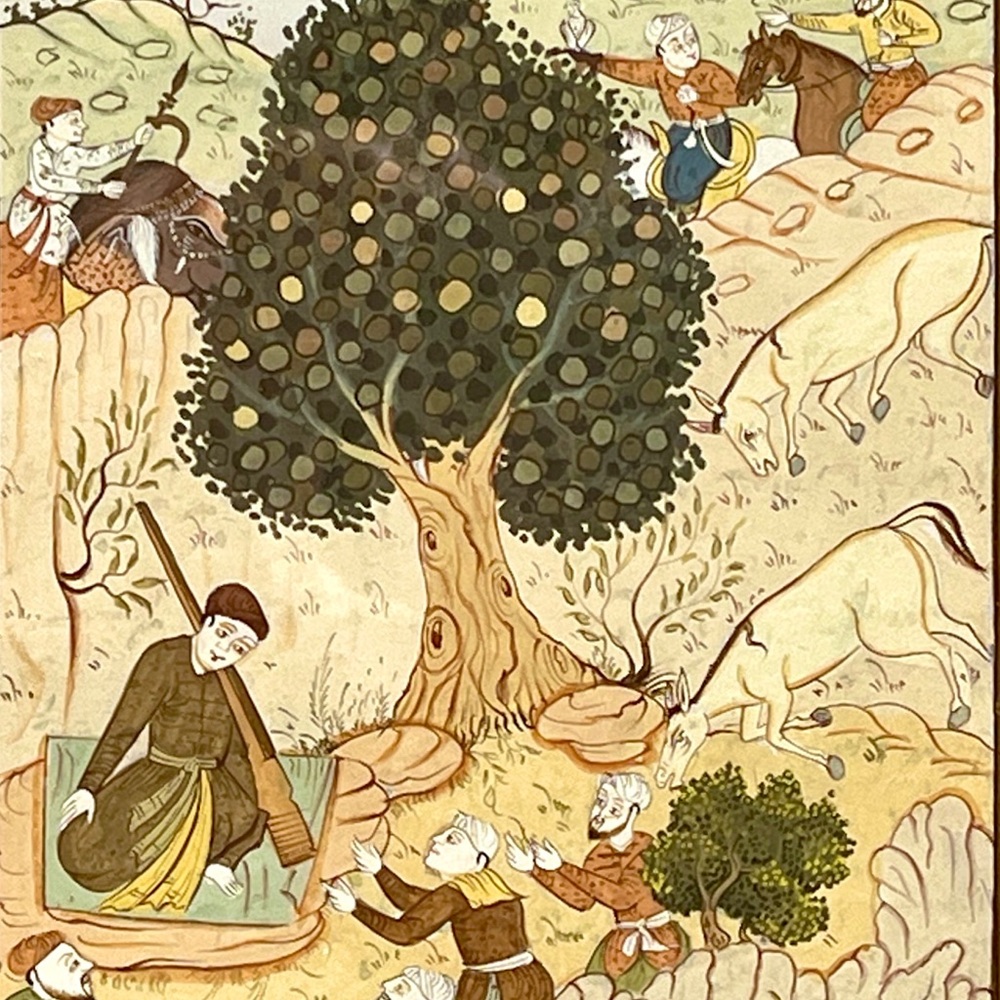 Mughal Painting Indo Persian Miniature Framed 19th C Watercolor Ink Drawing